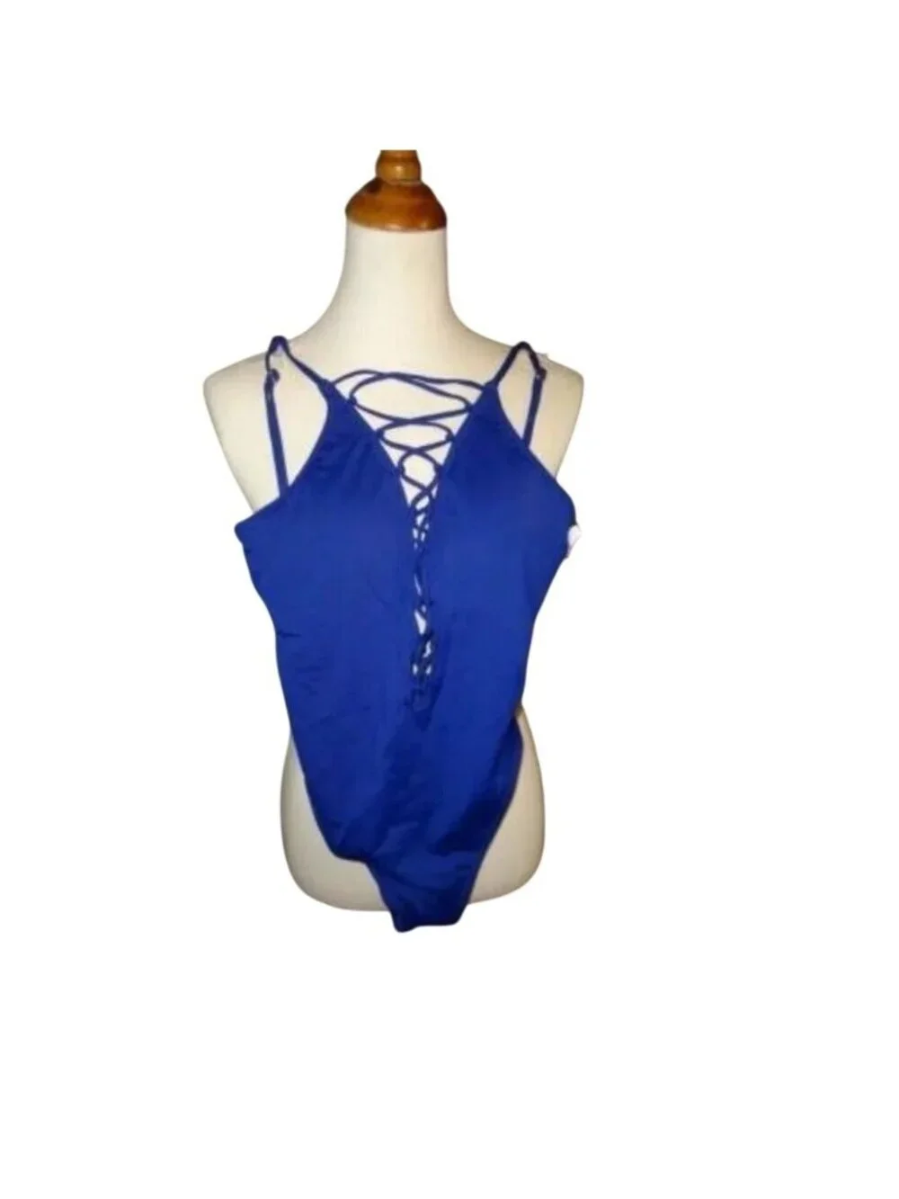 🆕LA BLANCA Island Goddess Lace Up One Piece Swimsuit Blue 4